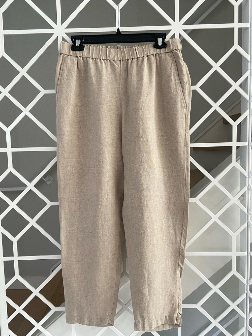 EILEEN FISHER Organic Linen Lantern Pants Petite Medium Natural Pull-On EUC - Picture 2 of 9